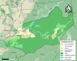 Carte en couleurs présentant l'occupation des sols.