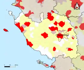 Localisation de l'aire d'attraction de Chantonnay dans le département de la Vendée.