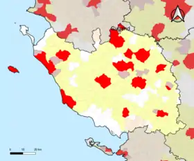 Localisation de l'aire d'attraction de Cugand dans le département de la Vendée.