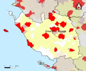 Localisation de l'aire d'attraction d'Essarts en Bocage dans le département de la Vendée.