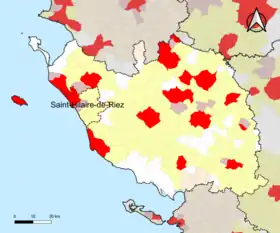 Localisation de l'aire d'attraction de Saint-Hilaire-de-Riez dans le département de la Vendée.