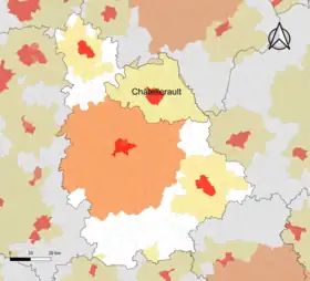 Localisation de l'aire d'attraction de Châtellerault dans le département de la Vienne.