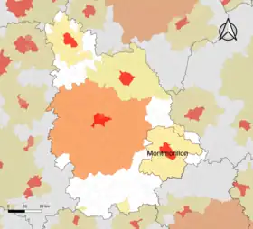 Localisation de l'aire d'attraction de Montmorillon dans le département de la Vienne.