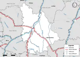 Carte du réseau routier national (autoroutes et routes nationales) dans le département de la Vienne