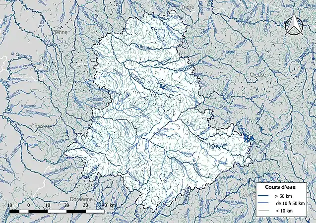 Carte de l'ensemble du réseau hydrographique de la Haute-Vienne.