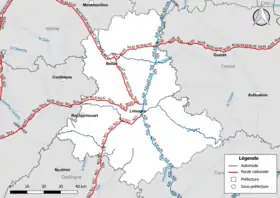 Carte du réseau routier national (autoroutes et routes nationales) dans le département de la Haute-Vienne