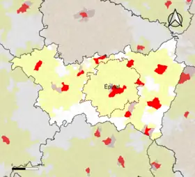 Localisation de l'aire d'attraction d'Épinal dans le département des Vosges.