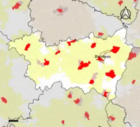 Localisation de l'aire d'attraction de Bruyères dans le département des Vosges.