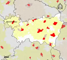 Localisation de l'aire d'attraction de Neufchâteau dans le département des Vosges.