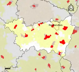 Localisation de l'aire d'attraction de Rambervillers dans le département des Vosges.