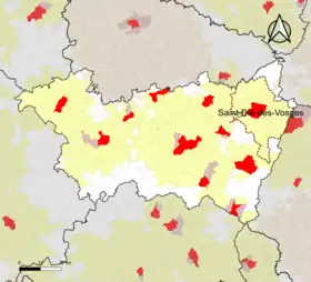 Localisation de l'aire d'attraction de Saint-Dié-des-Vosges dans le département des Vosges.