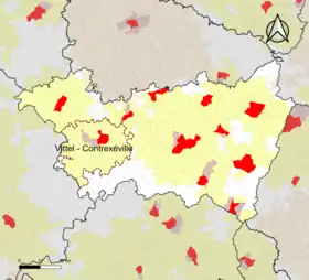 Localisation de l'aire d'attraction de Vittel - Contrexéville dans le département des Vosges.