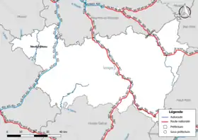 Carte du réseau routier national (autoroutes et routes nationales) dans le département des Vosges