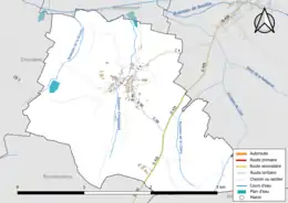 Carte en couleur présentant le réseau hydrographique de la commune