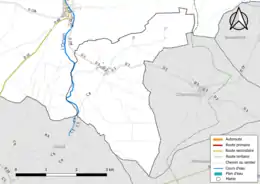 Carte en couleur présentant le réseau hydrographique de la commune