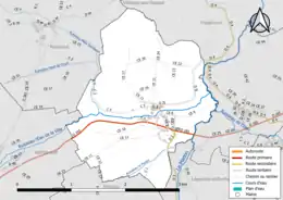 Carte en couleur présentant le réseau hydrographique de la commune