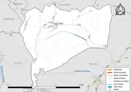 Carte en couleur présentant le réseau hydrographique de la commune