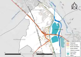 Carte en couleur présentant le réseau hydrographique de la commune