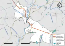 Carte en couleur présentant le réseau hydrographique de la commune