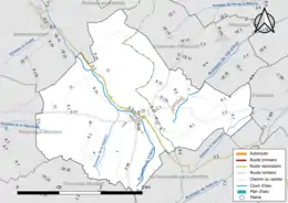 Carte en couleur présentant le réseau hydrographique de la commune