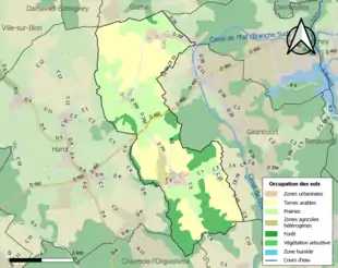 Carte en couleurs présentant l'occupation des sols.