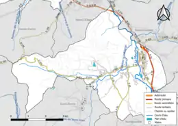 Carte en couleur présentant le réseau hydrographique de la commune