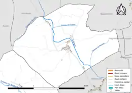 Carte en couleur présentant le réseau hydrographique de la commune