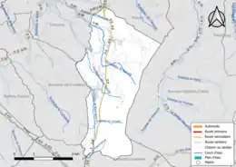 Carte en couleur présentant le réseau hydrographique de la commune