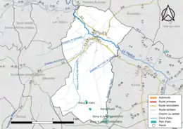 Carte en couleur présentant le réseau hydrographique de la commune