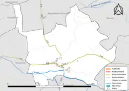 Carte en couleur présentant le réseau hydrographique de la commune