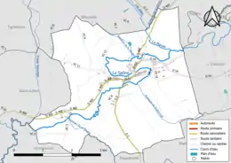 Carte en couleur présentant le réseau hydrographique de la commune