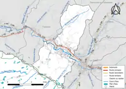 Carte en couleur présentant le réseau hydrographique de la commune