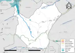 Carte en couleur présentant le réseau hydrographique de la commune