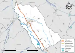 Carte en couleur présentant le réseau hydrographique de la commune