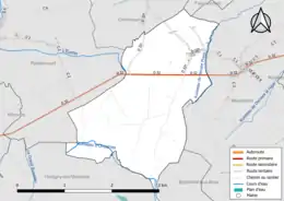 Carte en couleur présentant le réseau hydrographique de la commune