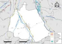 Carte en couleur présentant le réseau hydrographique de la commune