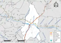 Carte en couleur présentant le réseau hydrographique de la commune