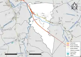 Carte en couleur présentant le réseau hydrographique de la commune