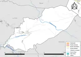 Carte en couleur présentant le réseau hydrographique de la commune