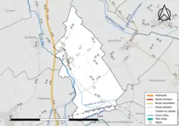 Carte en couleur présentant le réseau hydrographique de la commune