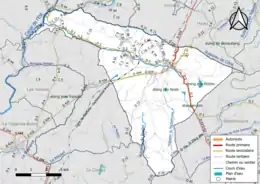 Carte en couleur présentant le réseau hydrographique de la commune