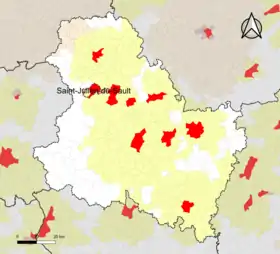 Localisation de l'aire d'attraction de Saint-Julien-du-Sault dans le département de l'Yonne.