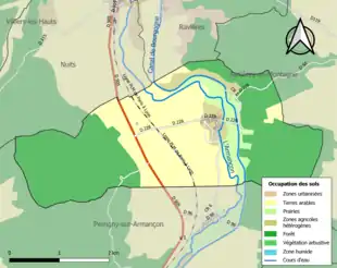 Carte en couleurs présentant l'occupation des sols.