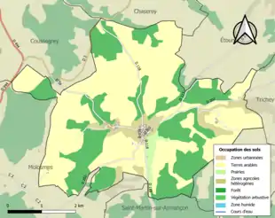 Carte en couleurs présentant l'occupation des sols.