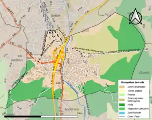 Carte en couleurs présentant l'occupation des sols.