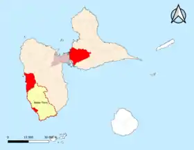 Localisation de l'aire d'attraction de Basse-Terre dans le département de la Guadeloupe.