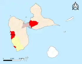 Localisation de l'aire d'attraction de Bouillante dans le département de la Guadeloupe.