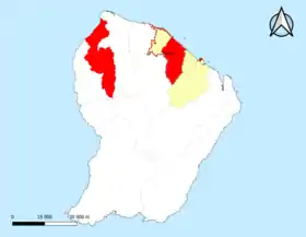 Localisation de l'aire d'attraction de Kourou dans le département de Guyane.