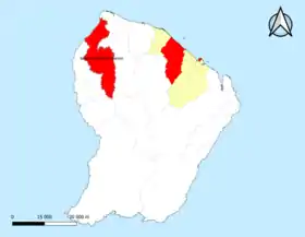 Localisation de l'aire d'attraction de Saint-Laurent-du-Maroni dans le département de Guyane.