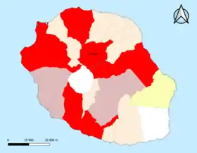 Localisation de l'aire d'attraction de Salazie dans le département de La Réunion.